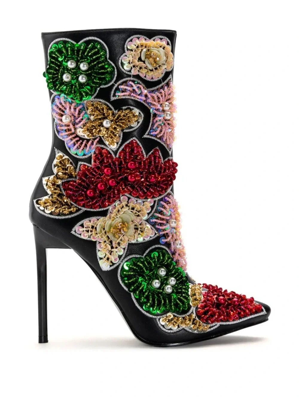 Azalea Wang Albany Beaded, Sequin Embellished Black Floral Ankle Boots